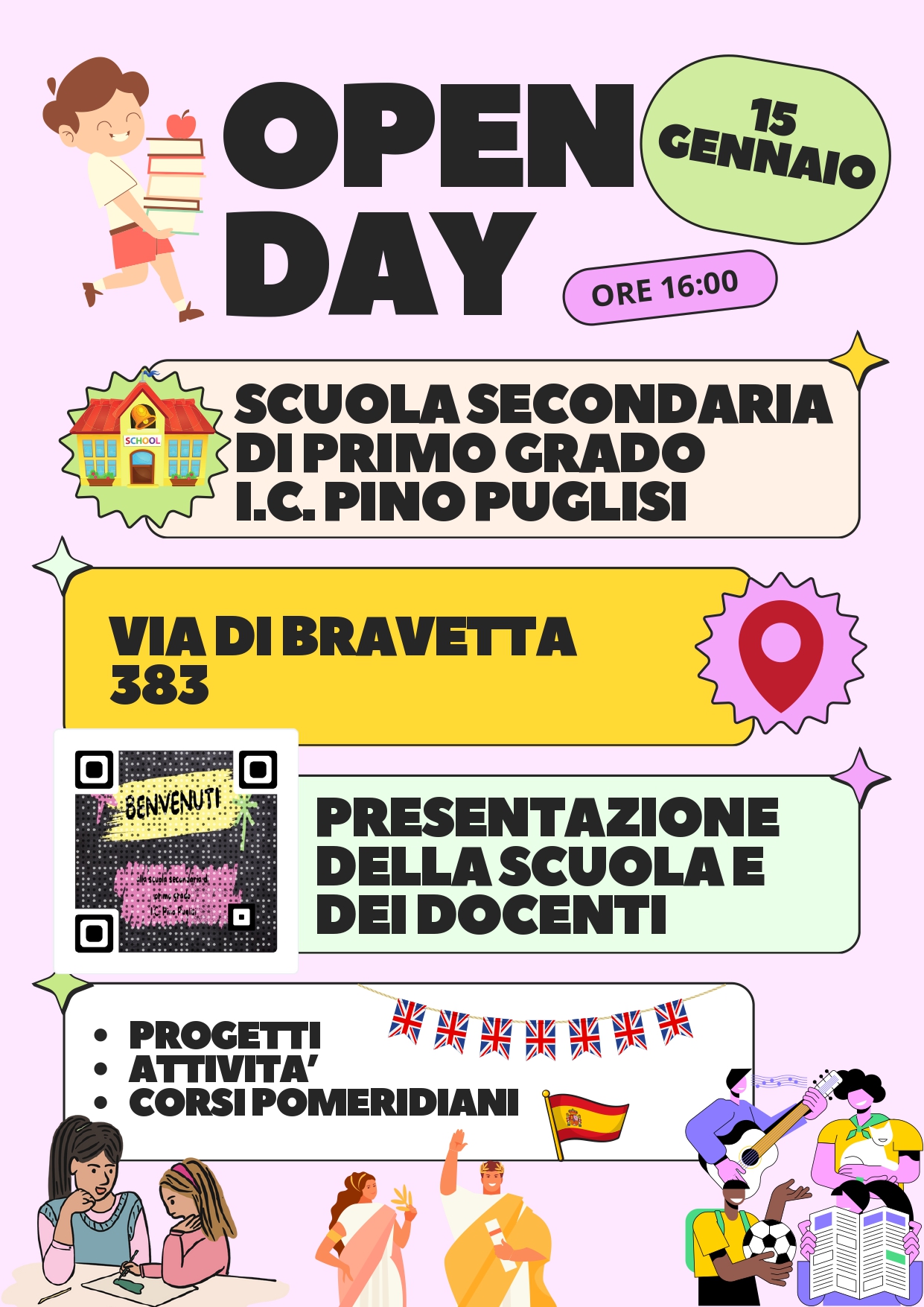 VOLANTINO CON QRCODE VIDEO OPEN DAY SECONDARIA GENNAIO 2024